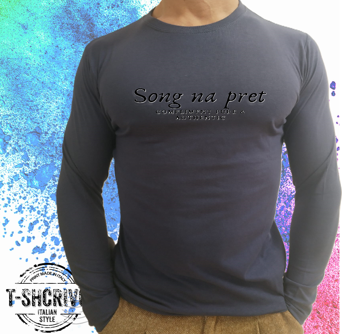 T-shirt Song na pret Manica lunga